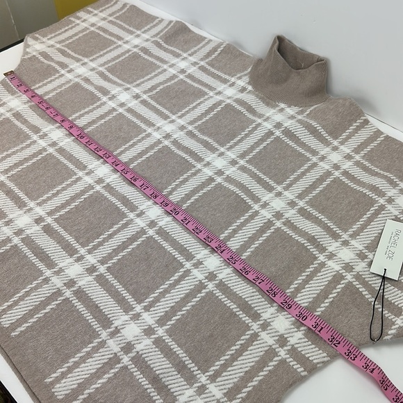 Rachel Zoe Pull Over Poncho Sweater One Size Cream Tan Window Pane Mock Neck - Picture 8 of 12